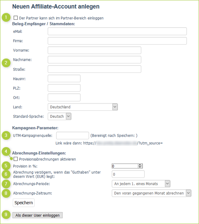 Menüoption: Affiliates