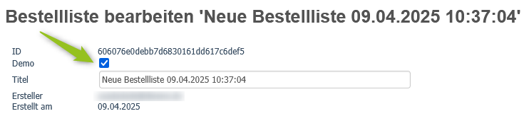 Bestellliste als Demo/Beispiel bereitstellen