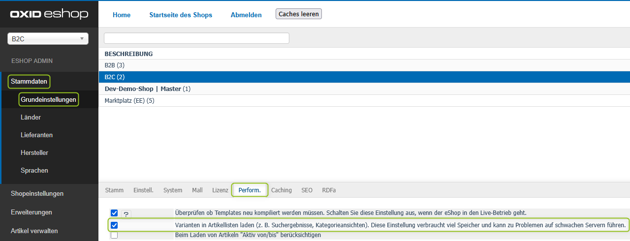 Einstellung in den Grundeinstellungen