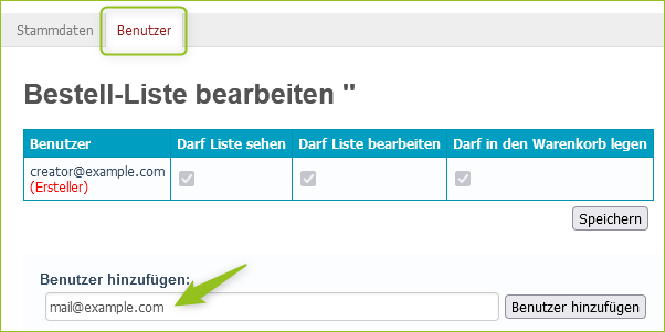 Benutzer einer Bestellliste zuordnen