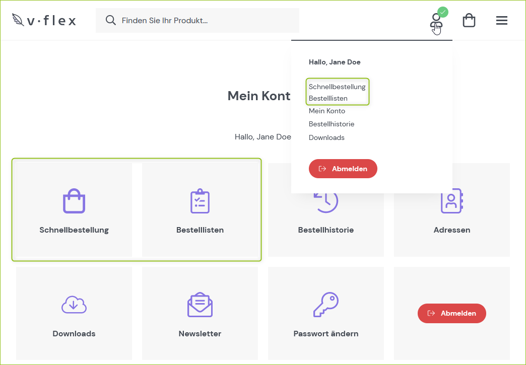 Bestelllisten im Shop-Frontend