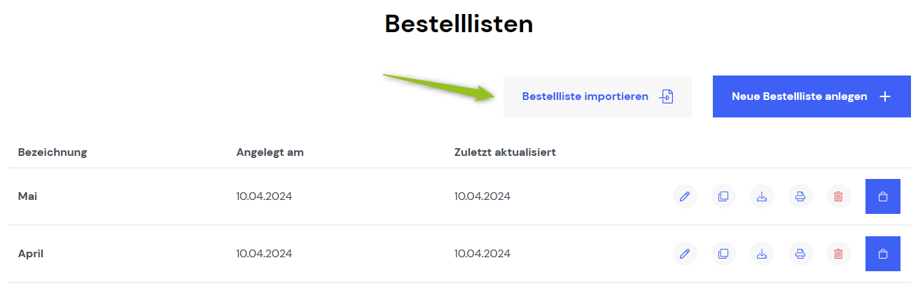 Bestellliste importieren