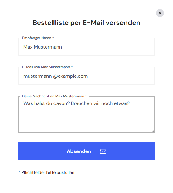 Bestellliste per E-Mail versenden