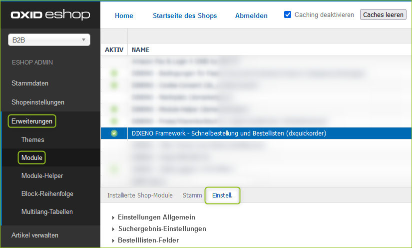Grundfunktionen des Bestelllisten-Moduls