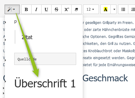 Formatierung für Überschriften