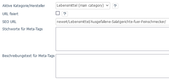 Registerkarte SEO der Menüoption: Beiträge
