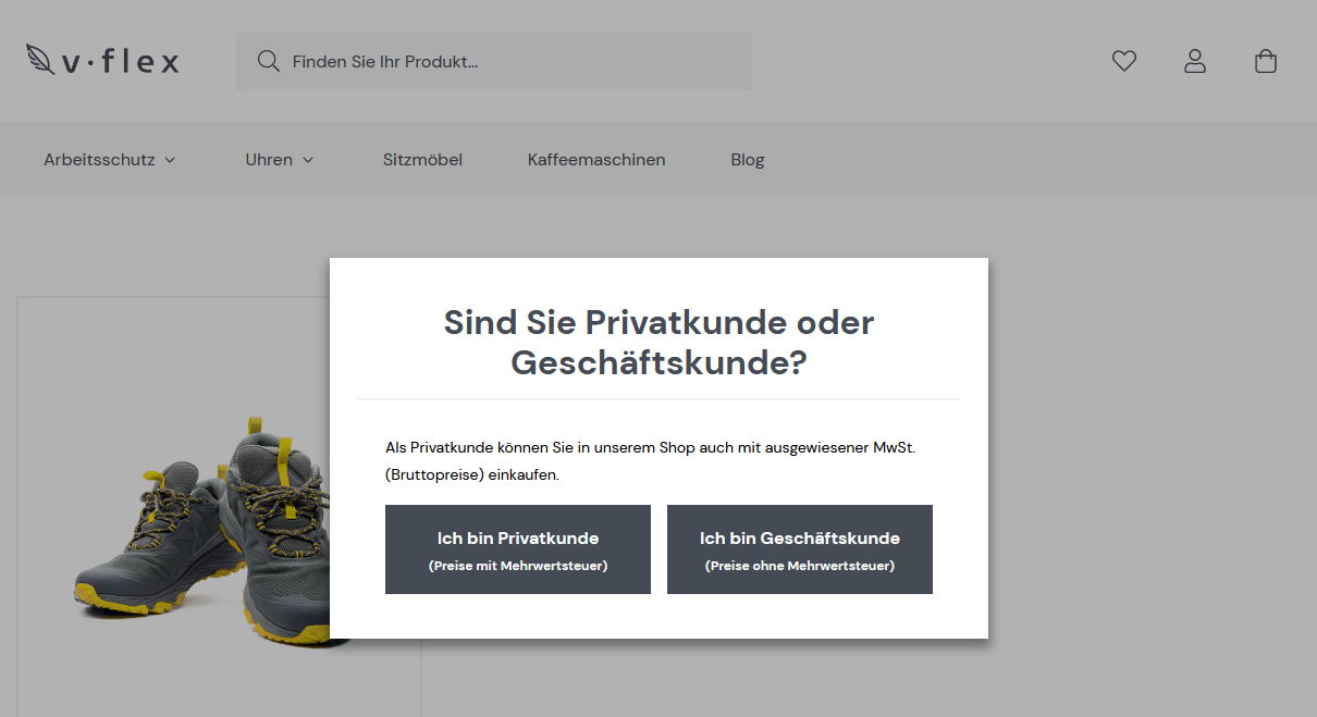 Wahl Privat- oder Geschäftskunde