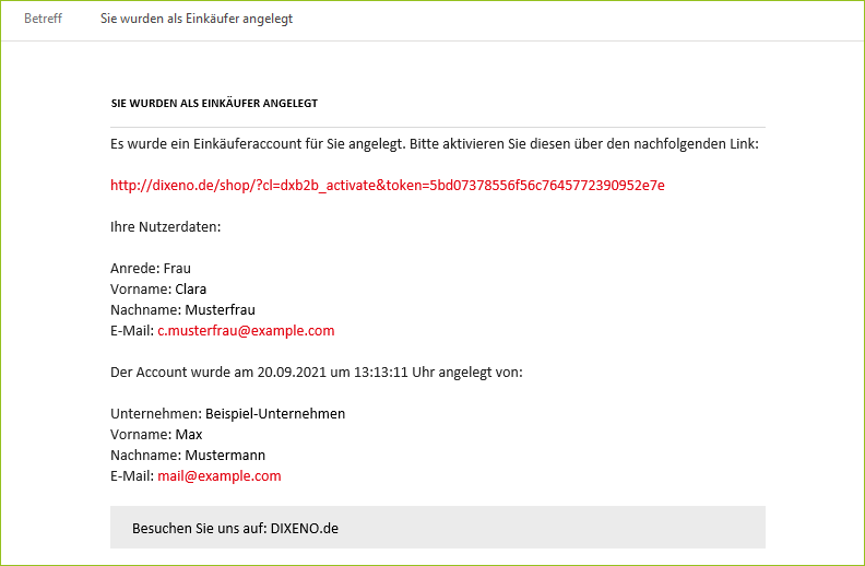 Aktivierungsmail Einkäufer