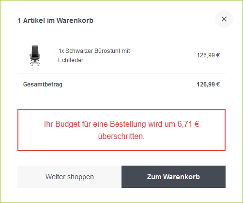 Meldung nach dem Legen in den Warenkorb