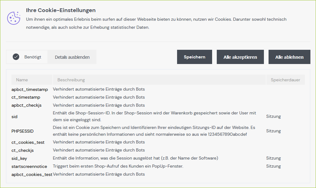 Cookie-Banner im Shop-Frontend