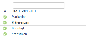 Menüoption: Cookie Kategorien