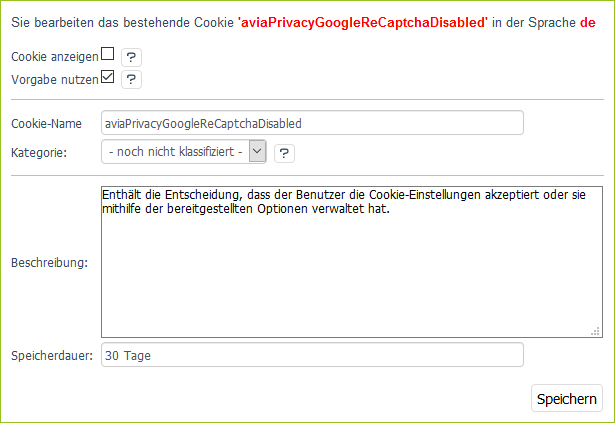 Einstellungen für Cookies