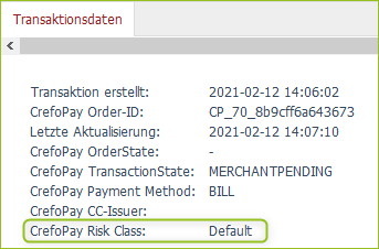 Risikoklasse in einer CrefoPay-Transaktion