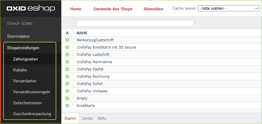 Zahlarten CrefoPay mit Versandarten und Versandkostenregeln verbinden