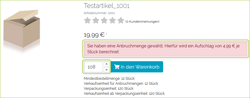 Meldung bei Anbruchmenge