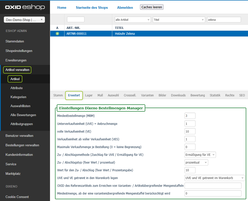 Funktionen auf Artikelebene
