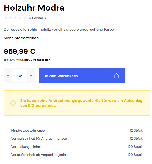 Meldung bei Anbruchmenge