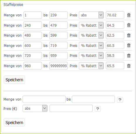 Staffelmengen im OXID-Backend