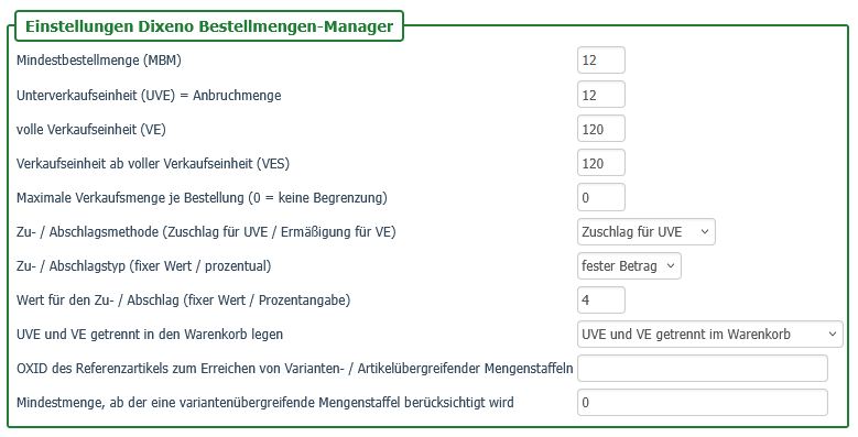 Beispiel 1: Einstellungen auf Artikel-Ebene