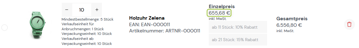 Einzepreisberechnung Bestellliste