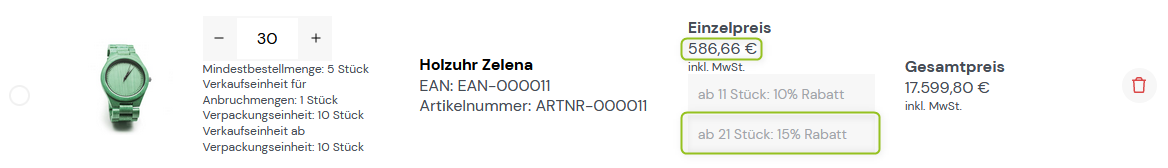 Einzepreisberechnung Bestellliste