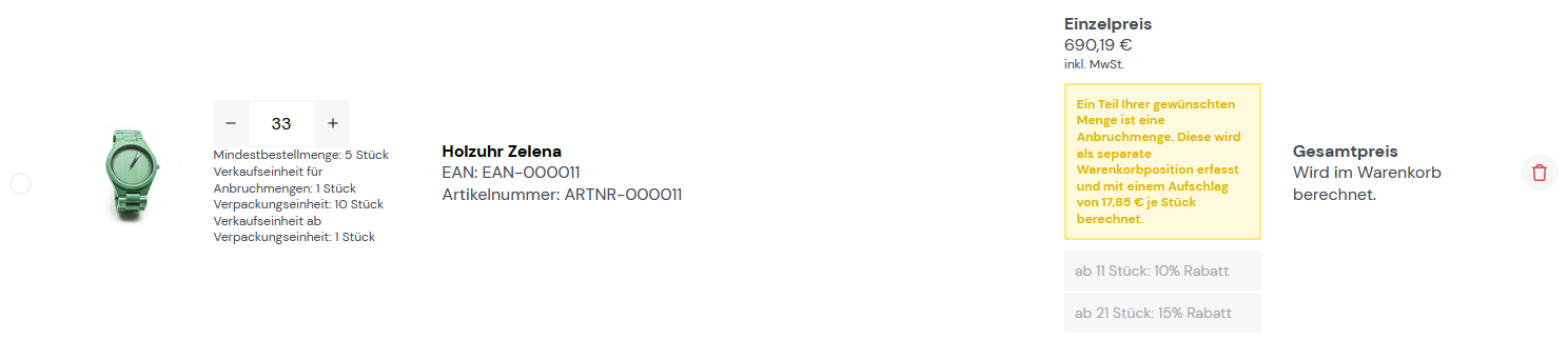 Gesamtpreis Bestellliste