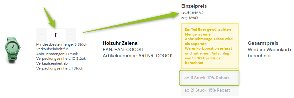 Bestellliste mit Staffelrabatt