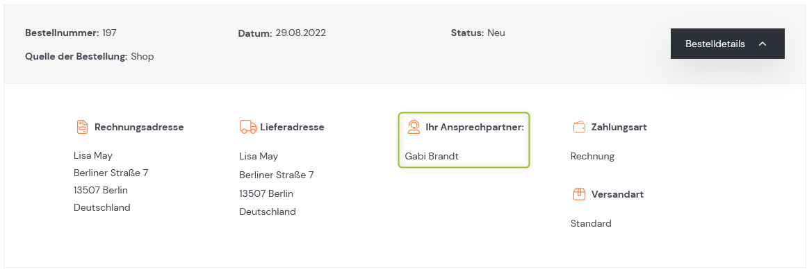 Ansprechpartner in der Bestellhistorie