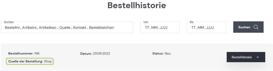 Quelle der Bestellung