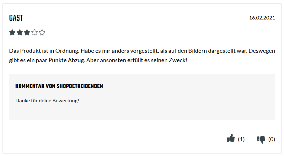 Bewertung mit Kommentar im Shop