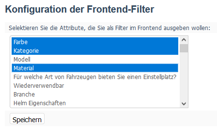 Konfiguration der Frontend-Filter im Backend