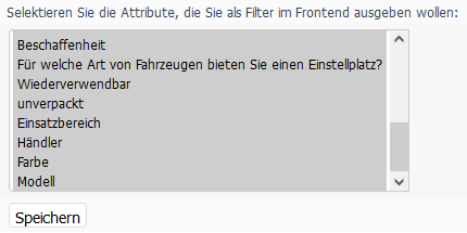 Selektierte Filter im Backend