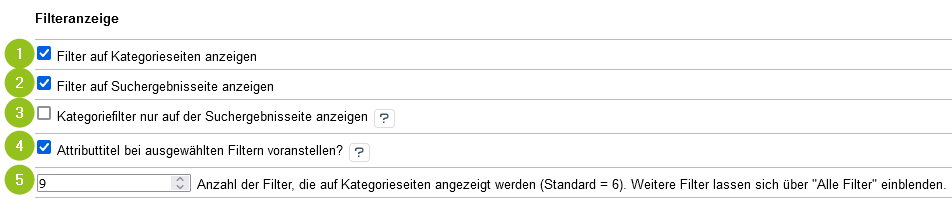 Menüoption: Grundeinstellungen > Allgemeine Einstellungen > Filteranzeige