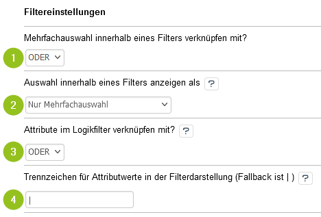 Menüoption: Grundeinstellungen > Allgemeine Einstellungen > Filtereinstellungen