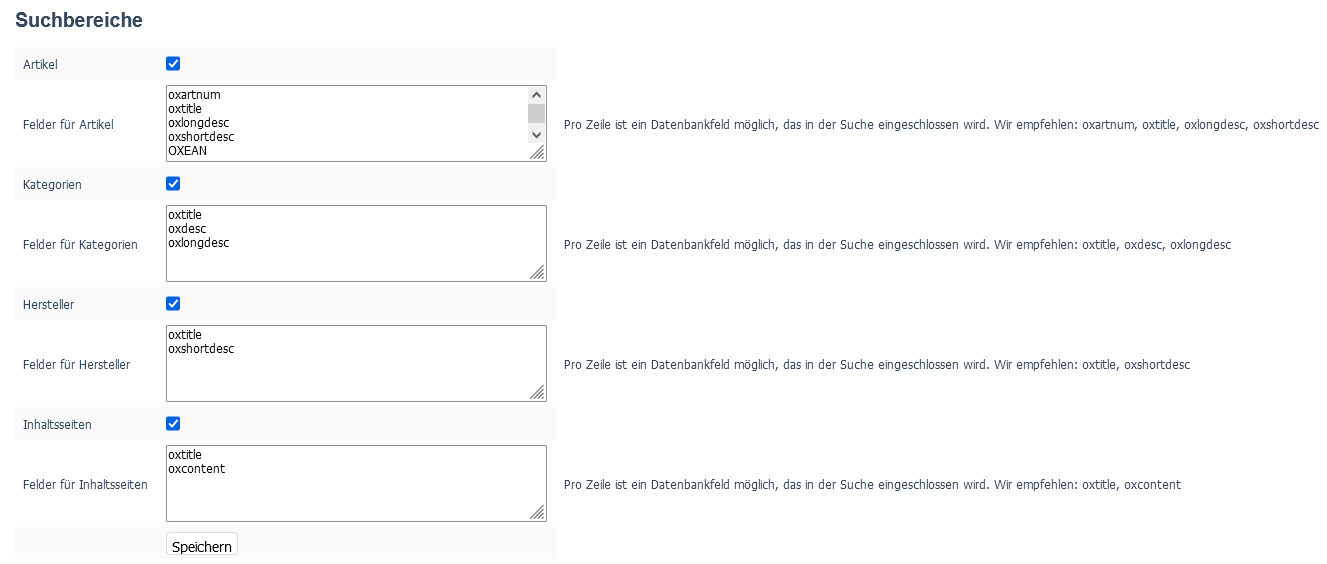 Menüoption: Suchbereiche