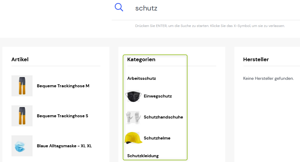 Kategoriebilder in der Suchvorschau