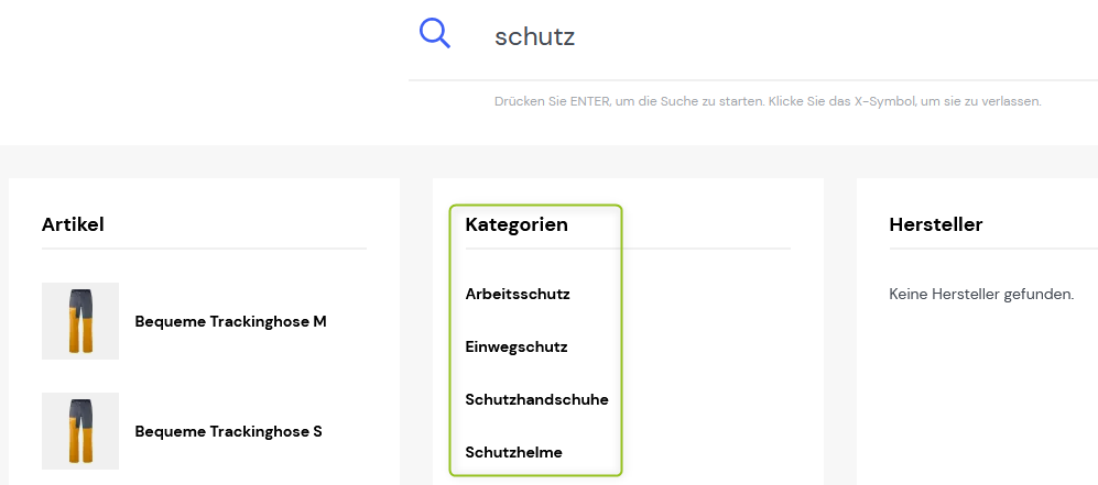Kategoriebilder in der Suchvorschau