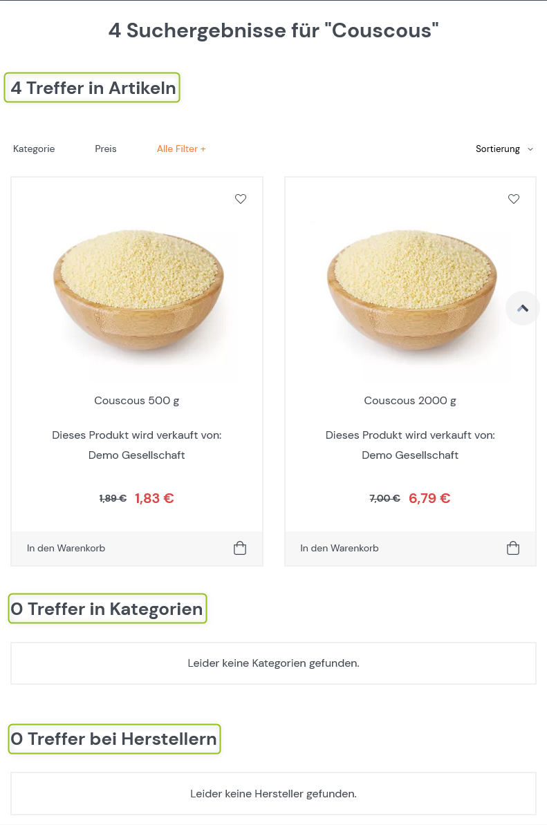 Suchbereiche im Frontend