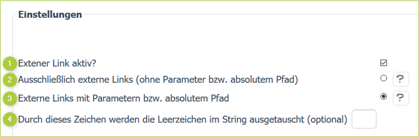 Menüoption: Einstellungen