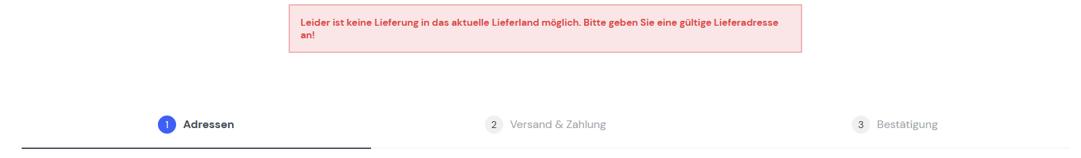 Meldung in Bereich Checkout > Adressen