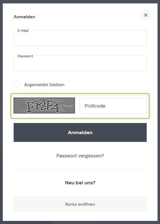 Gregwar-Captcha im Modalfenster "Anmelden"