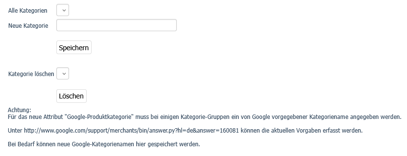 Einstellungen zu Google Produktkategorien