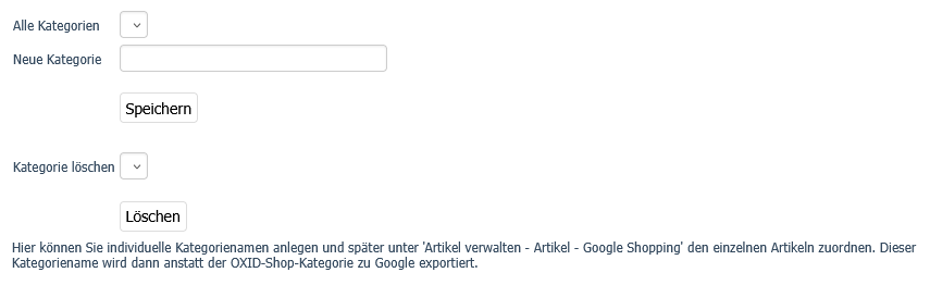Einstellungen zu Google Kategorien