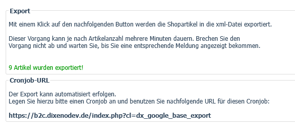 Export war erfolgreich