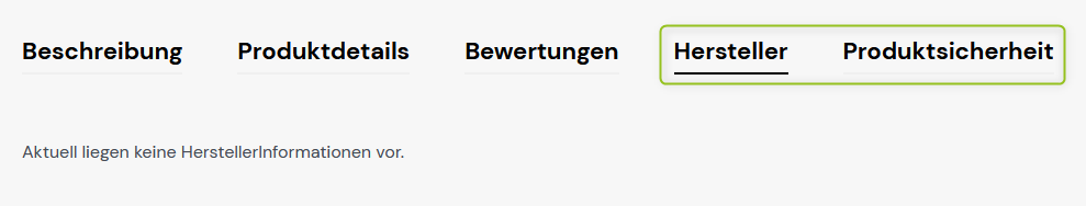 Artikeldetailseite mit den neuen Registerkarten