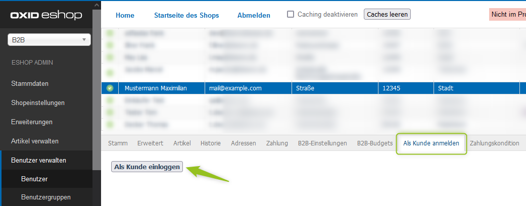 Über OXID-Backend als Benutzer im Shop-Frontend einloggen