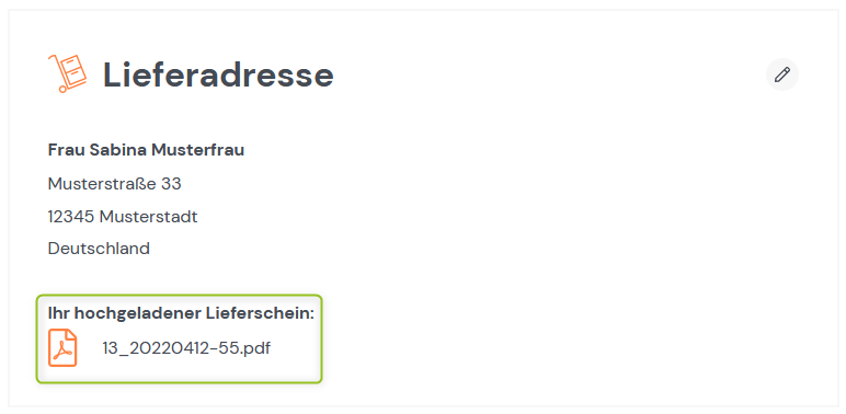 Hochgeladener Lieferschein