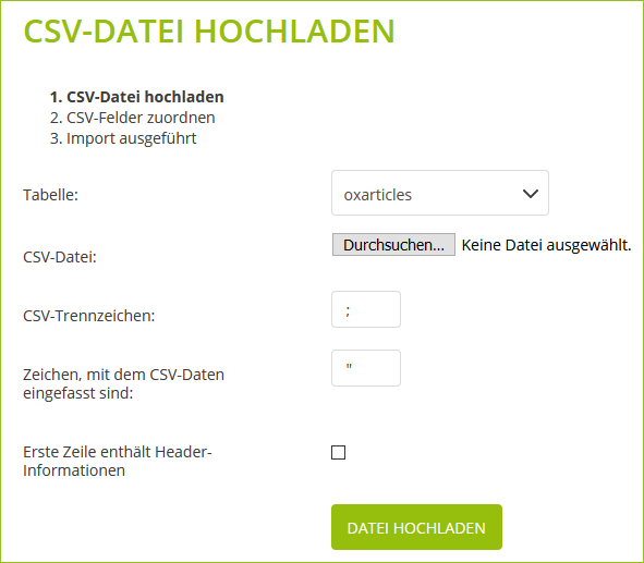 Artikel aus CSV-Datei importieren
