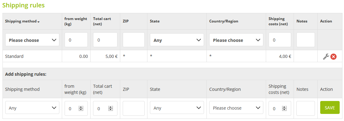 Define shipping rules