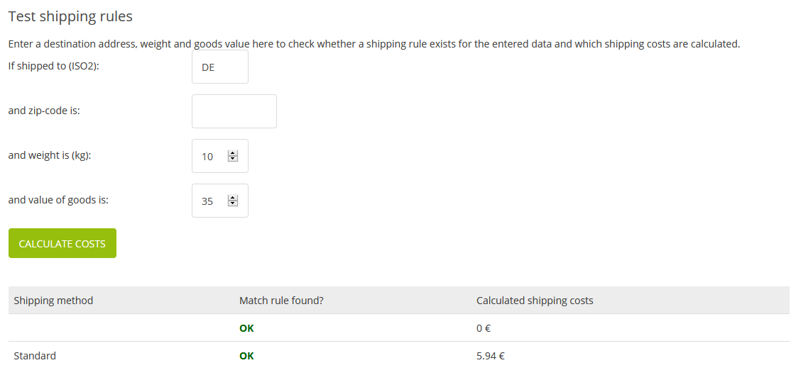 Test shipping cost rules